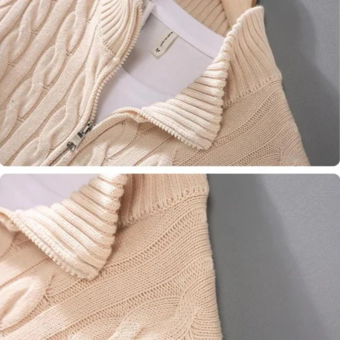 Mitchell | Pull zippé en tissé avec motif classique et confort par temps froid