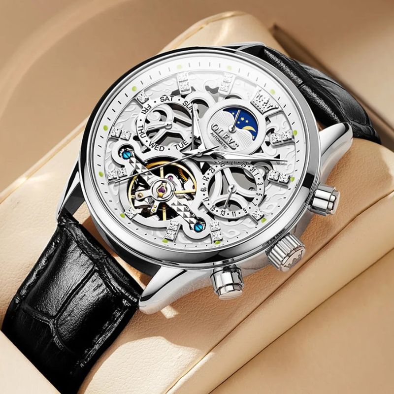 Van Baerle® - Montre mécanique automatique avec bracelet en cuir