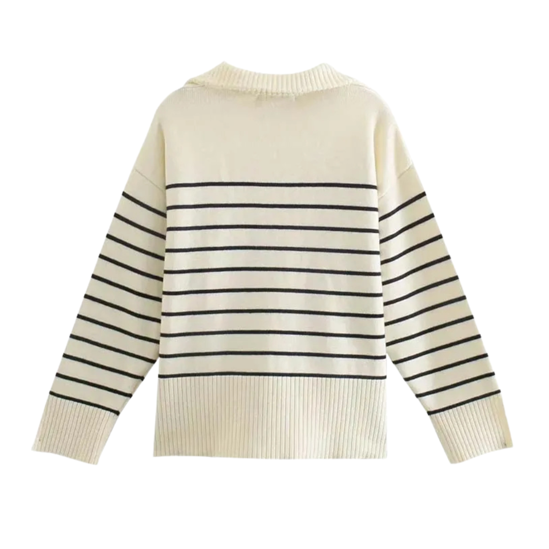 Aurélie | Pull zippé à rayures col montant