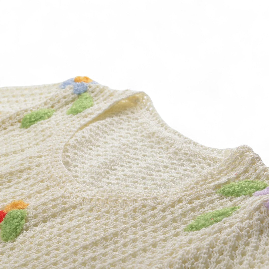 Éléonore | Pull Filet à Fleurs en Relief