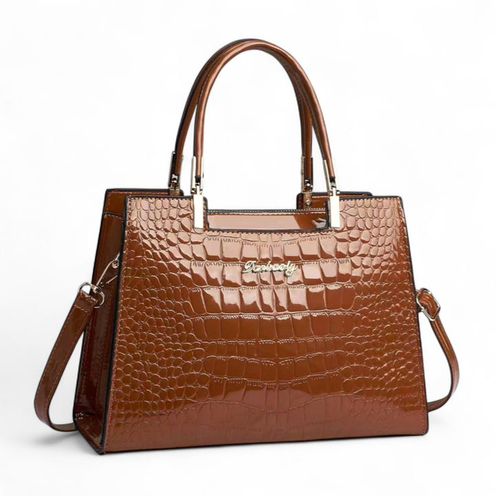 Céleste | Sac Croco Brillant à Poignées Renforcées