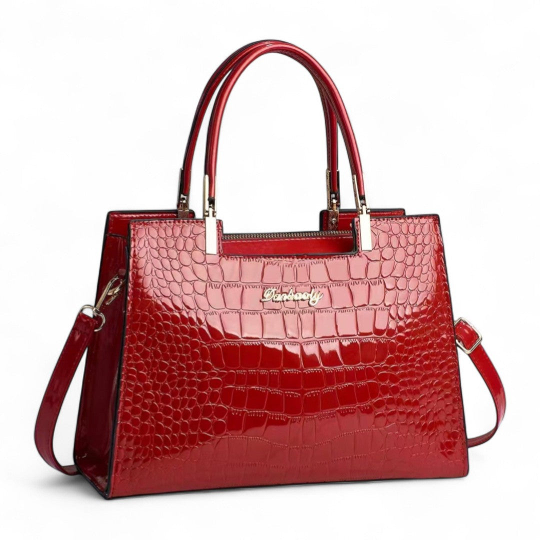 Céleste | Sac Croco Brillant à Poignées Renforcées