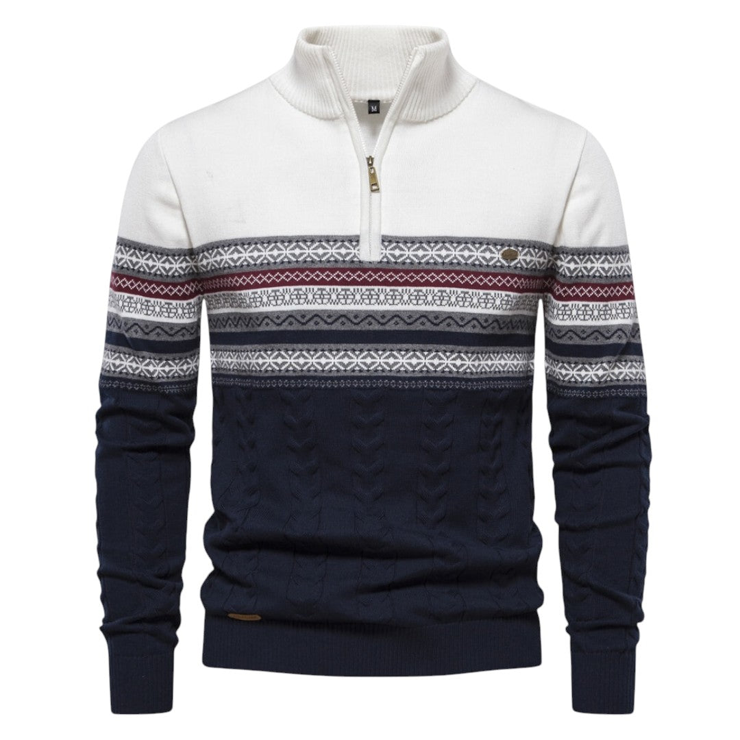 Lachlan | Pull en maille scandinave avec demi-zip et col montant
