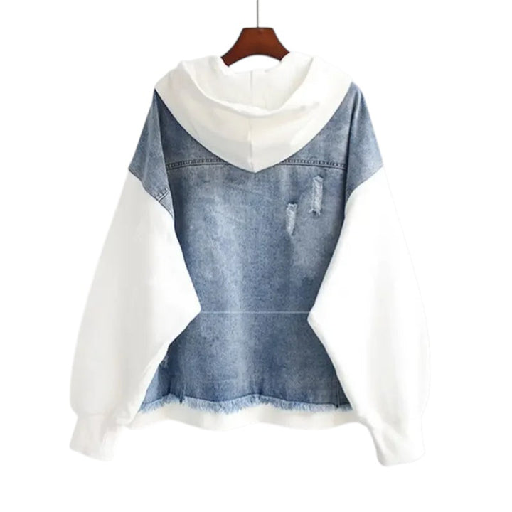 Solène | Veste à capuche bicolore en jean et molleton
