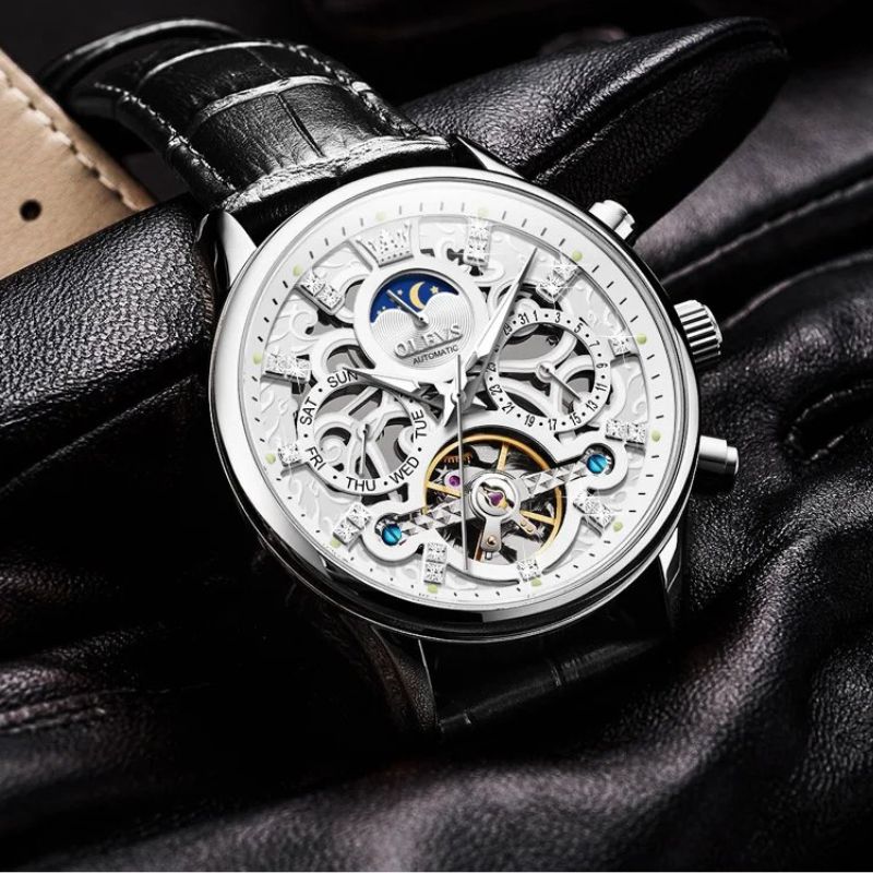 Van Baerle® - Montre mécanique automatique avec bracelet en cuir
