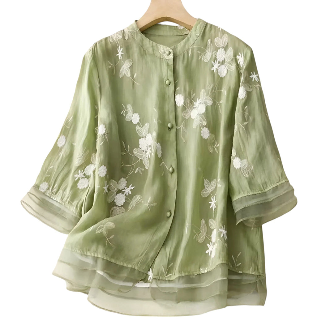 Georgia | Blouse Transparente Brodée avec Manches Fluides
