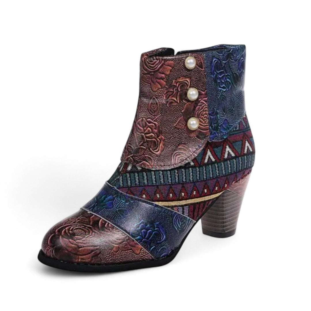Capucine | Bottines Patchwork à Talons et Bout Arrondi