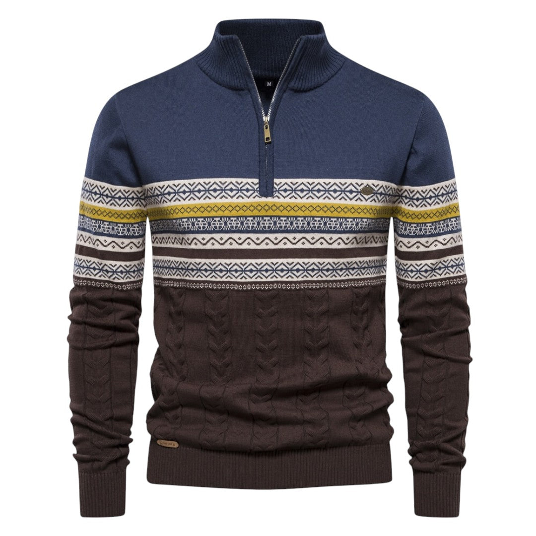 Lachlan | Pull en maille scandinave avec demi-zip et col montant