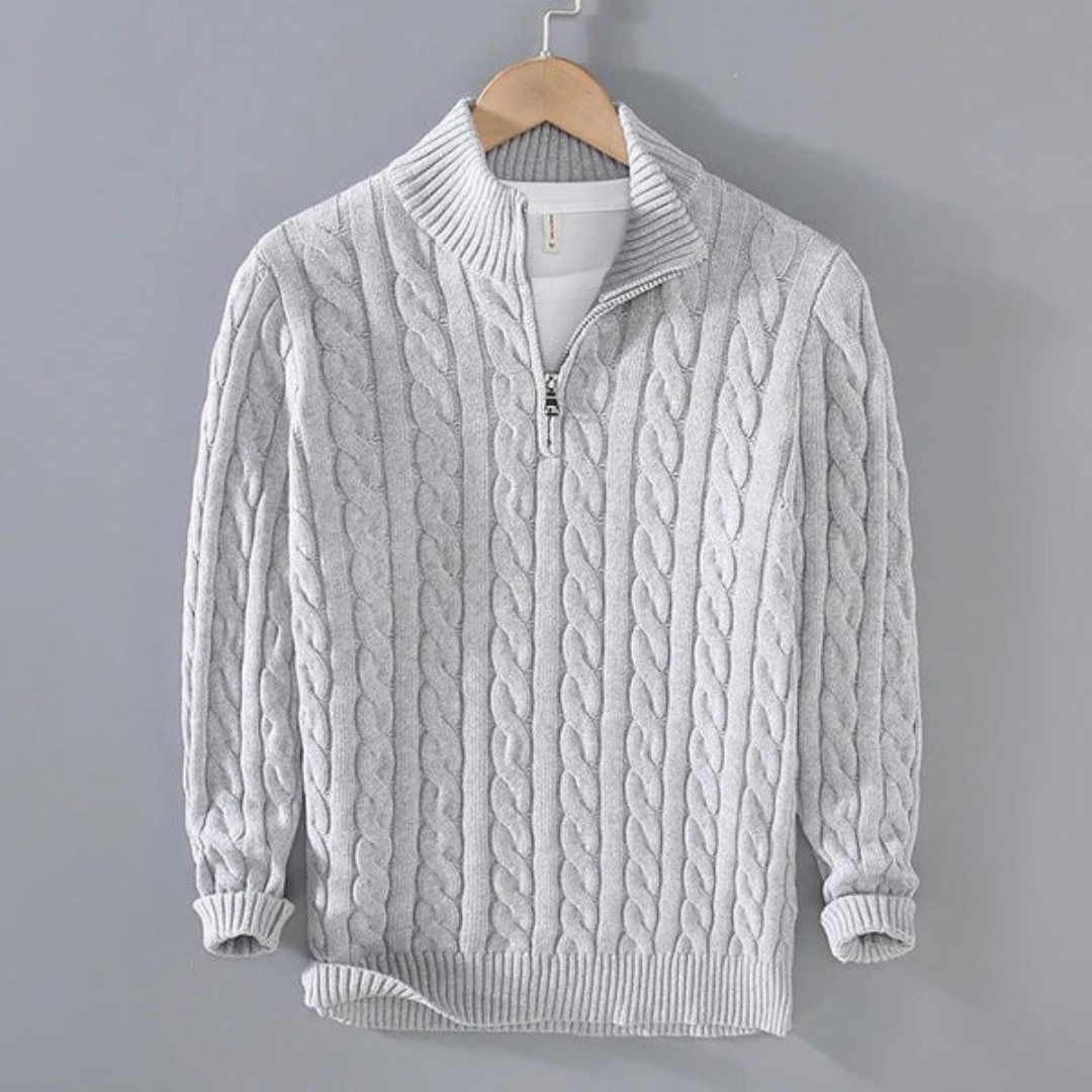 Mitchell | Pull zippé en tissé avec motif classique et confort par temps froid