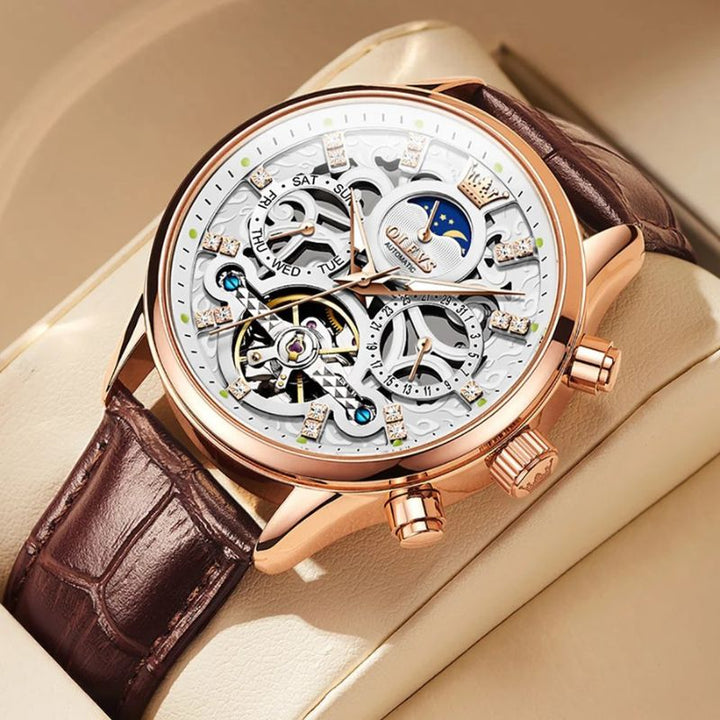 Van Baerle® - Montre mécanique automatique avec bracelet en cuir