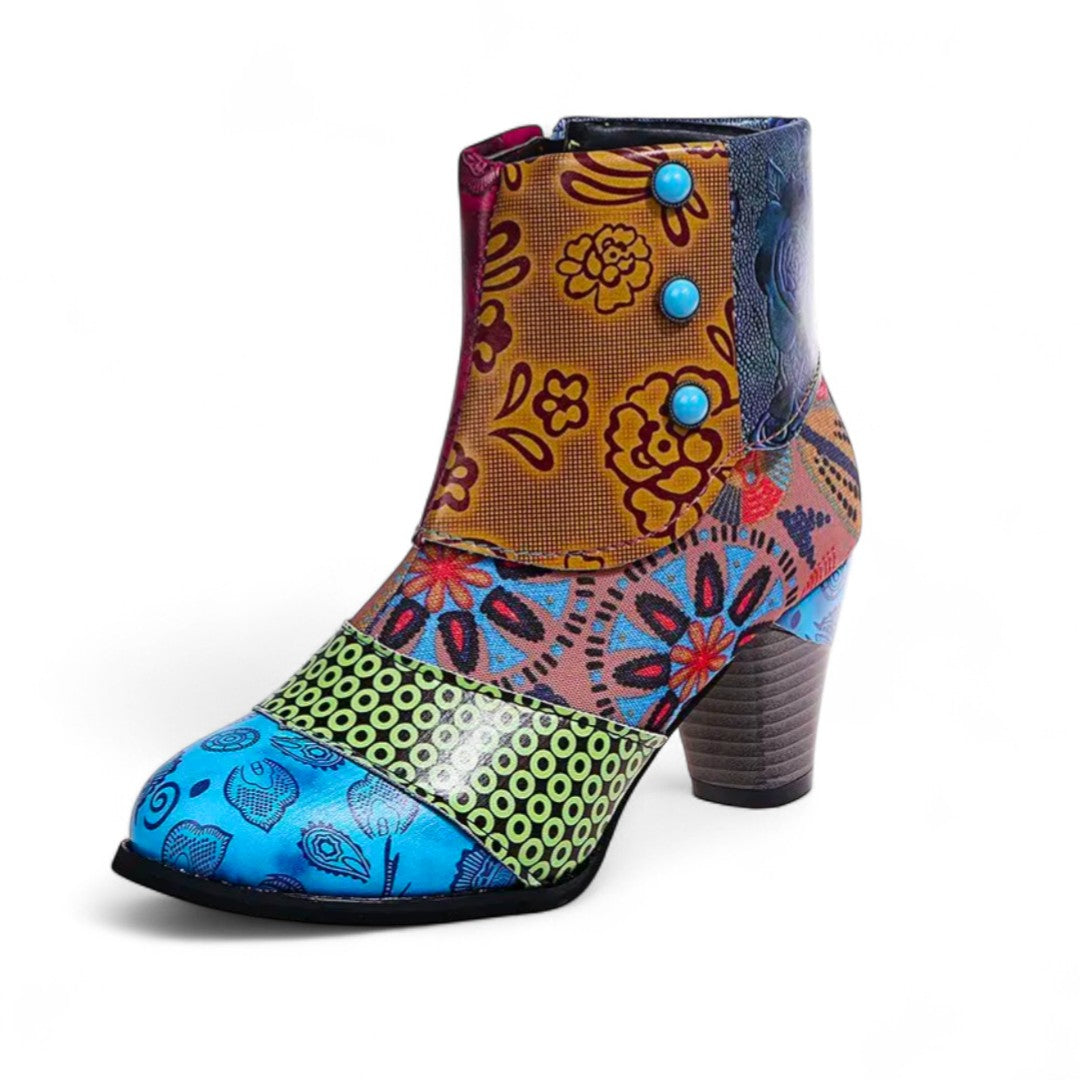 Capucine | Bottines Patchwork à Talons et Bout Arrondi