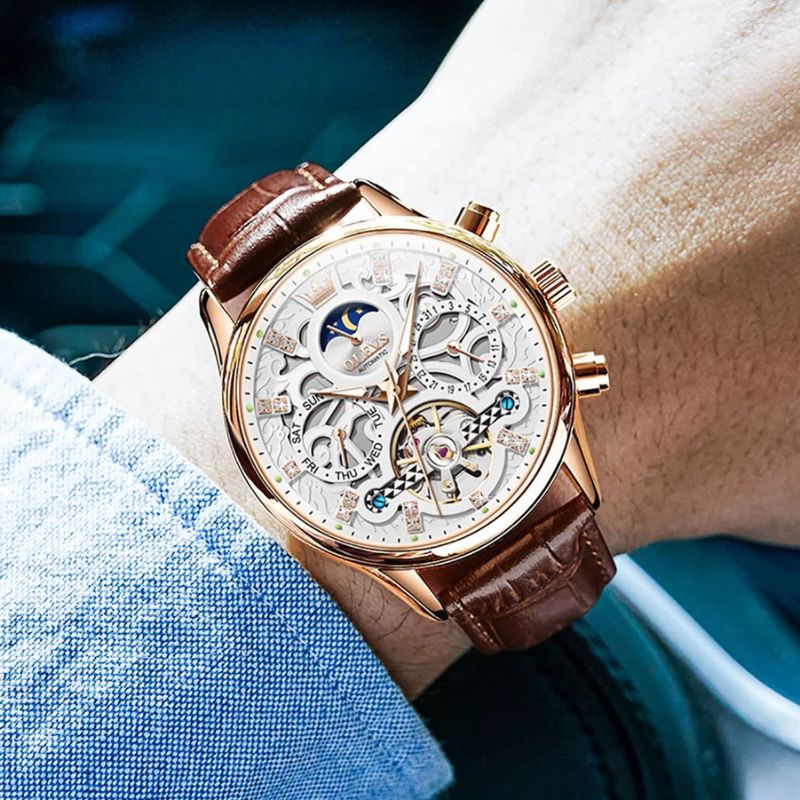 Van Baerle® - Montre mécanique automatique avec bracelet en cuir