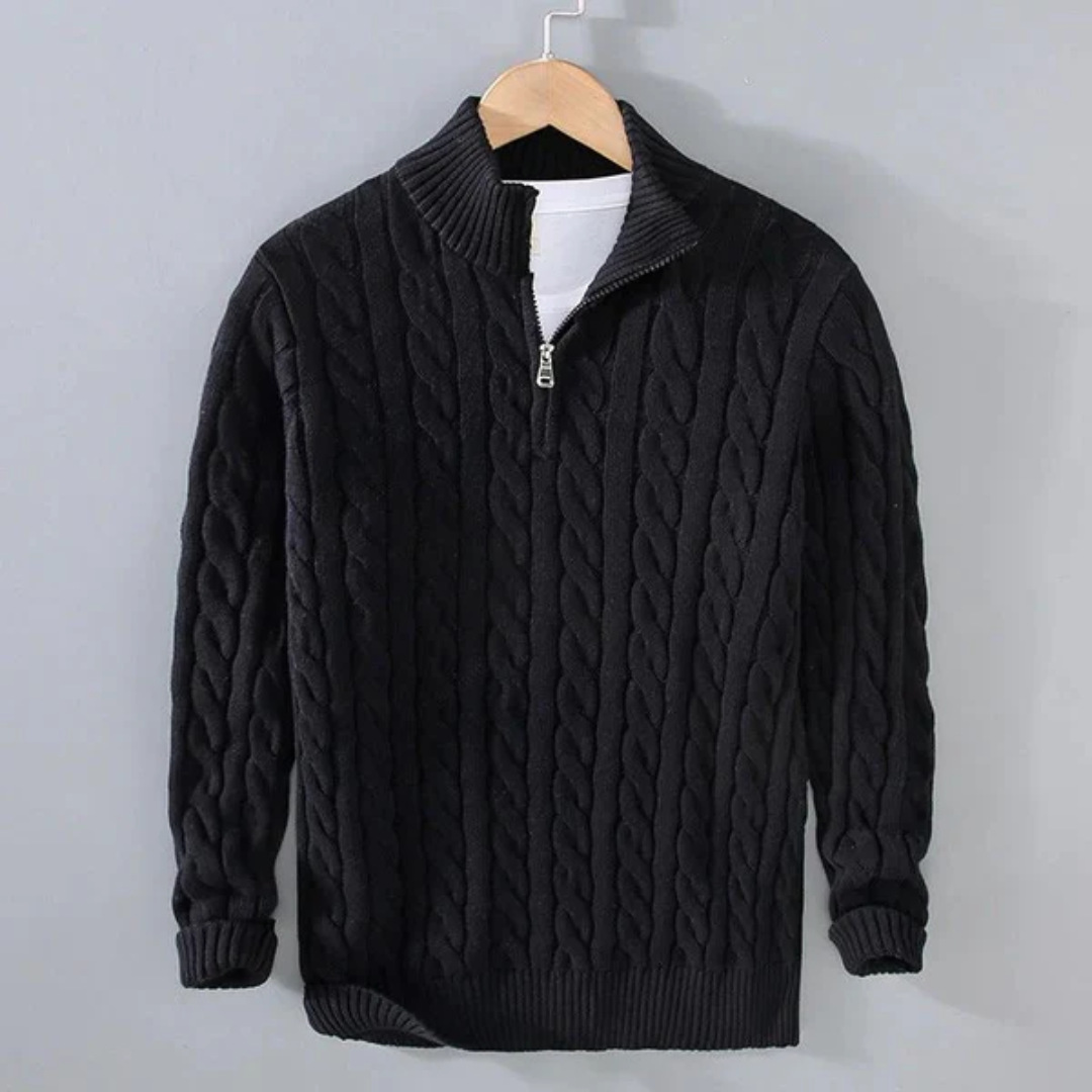 Mitchell | Pull zippé en tissé avec motif classique et confort par temps froid