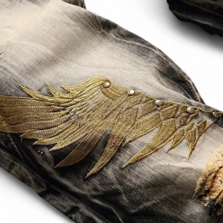 Nico | Jean Denim à Affirmation Audacieuse avec Ornements d'Aigle Brodés