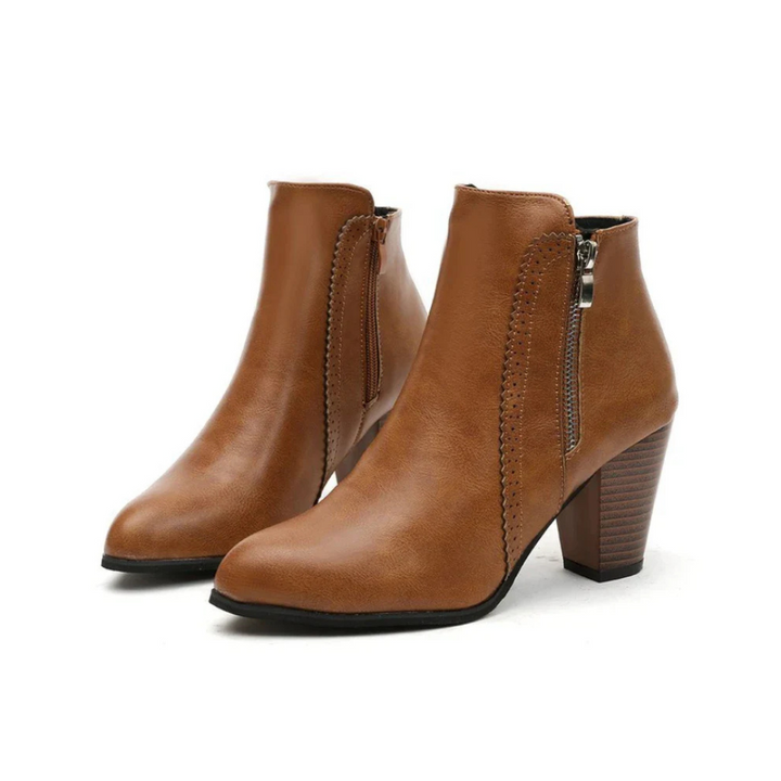 Léane | Bottines à Talon Bloc et Fermeture Zippée