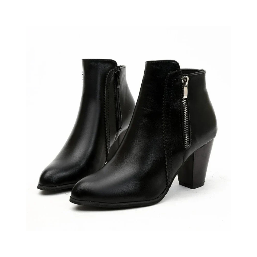 Léane | Bottines à Talon Bloc et Fermeture Zippée