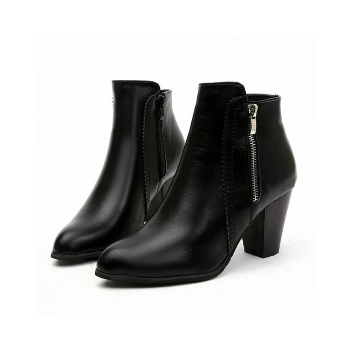 Léane | Bottines à Talon Bloc et Fermeture Zippée