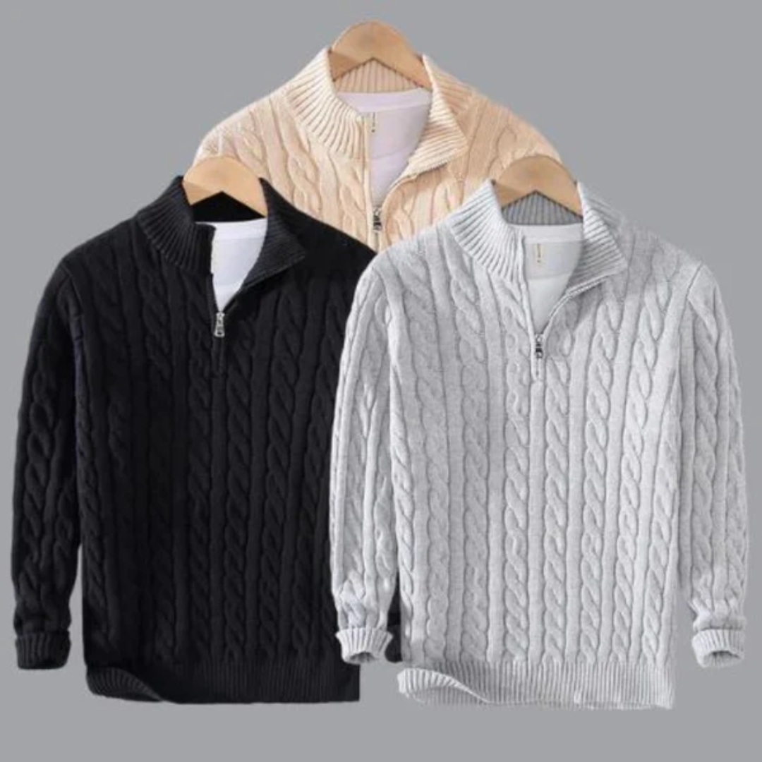 Mitchell | Pull zippé en tissé avec motif classique et confort par temps froid