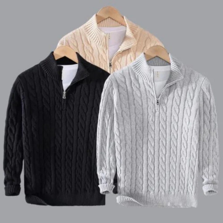 Mitchell | Pull zippé en tissé avec motif classique et confort par temps froid