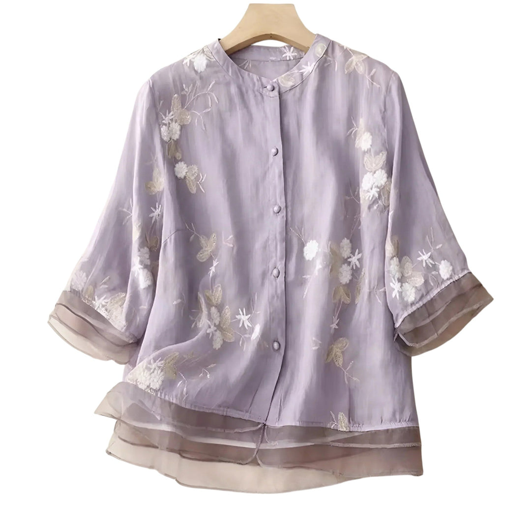 Georgia | Blouse Transparente Brodée avec Manches Fluides