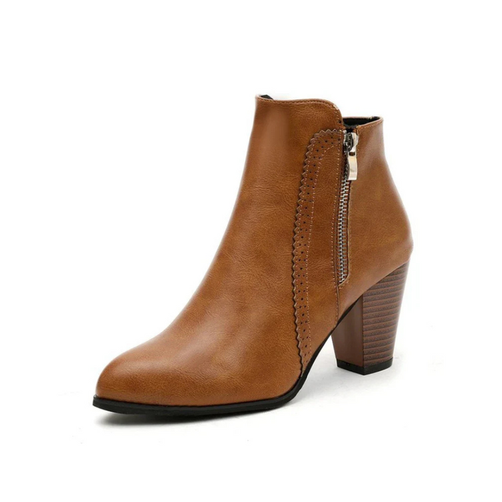 Léane | Bottines à Talon Bloc et Fermeture Zippée