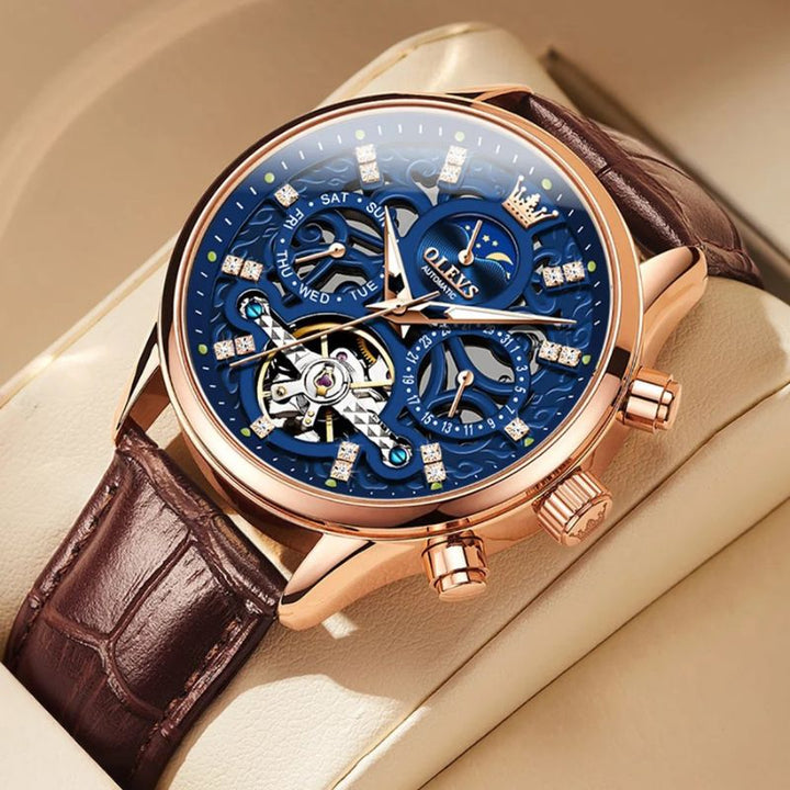 Van Baerle® - Montre mécanique automatique avec bracelet en cuir