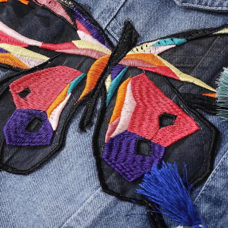 Amandine | Veste en jean brodée avec papillons colorés