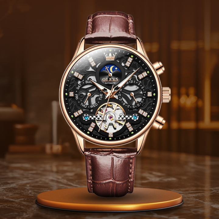 Van Baerle® - Montre mécanique automatique avec bracelet en cuir