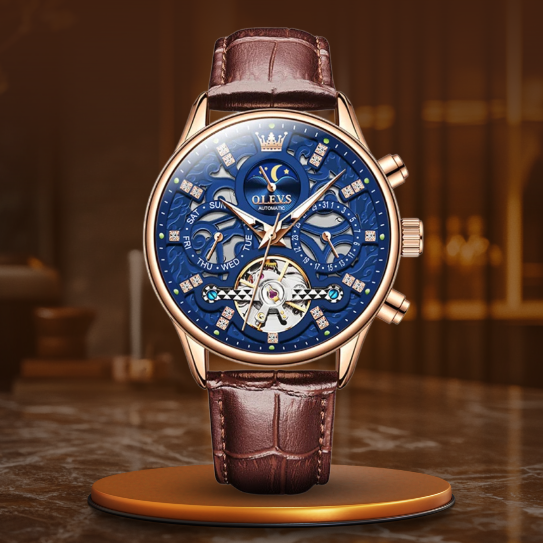 Van Baerle® - Montre mécanique automatique avec bracelet en cuir