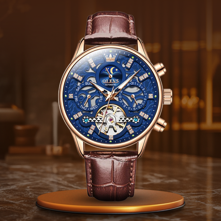 Van Baerle® - Montre mécanique automatique avec bracelet en cuir