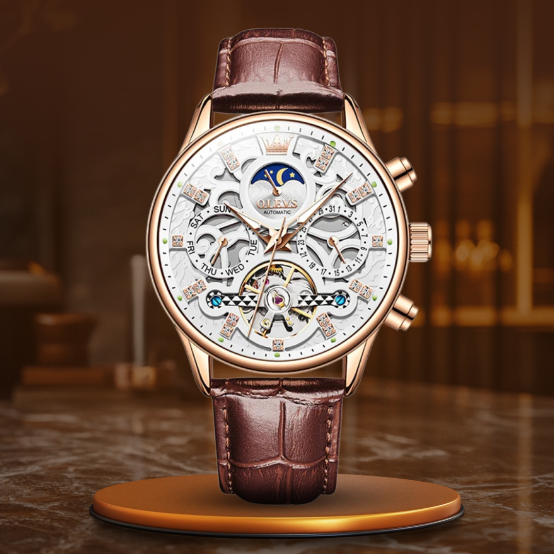 Van Baerle® - Montre mécanique automatique avec bracelet en cuir