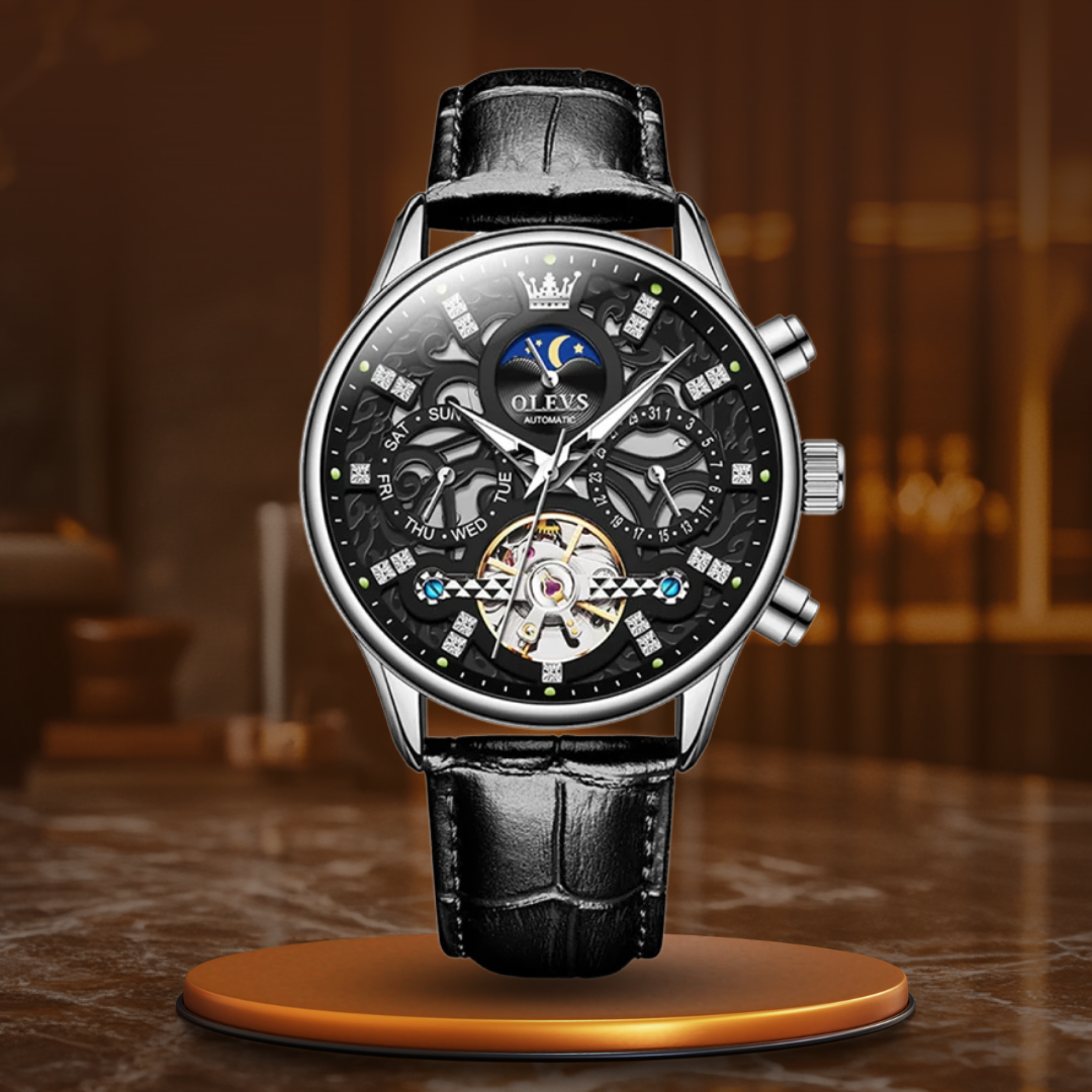 Van Baerle® - Montre mécanique automatique avec bracelet en cuir