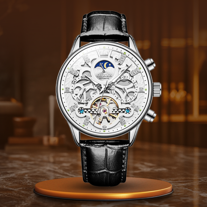 Van Baerle® - Montre mécanique automatique avec bracelet en cuir