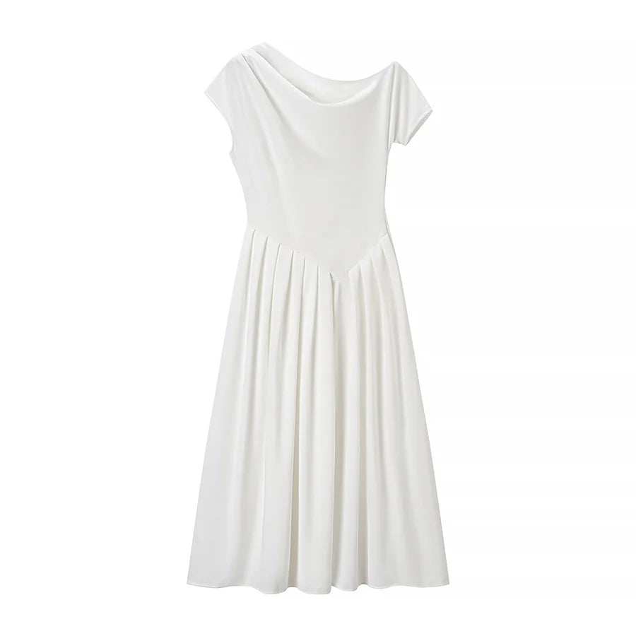 Camille | Robe plissée à col bateau