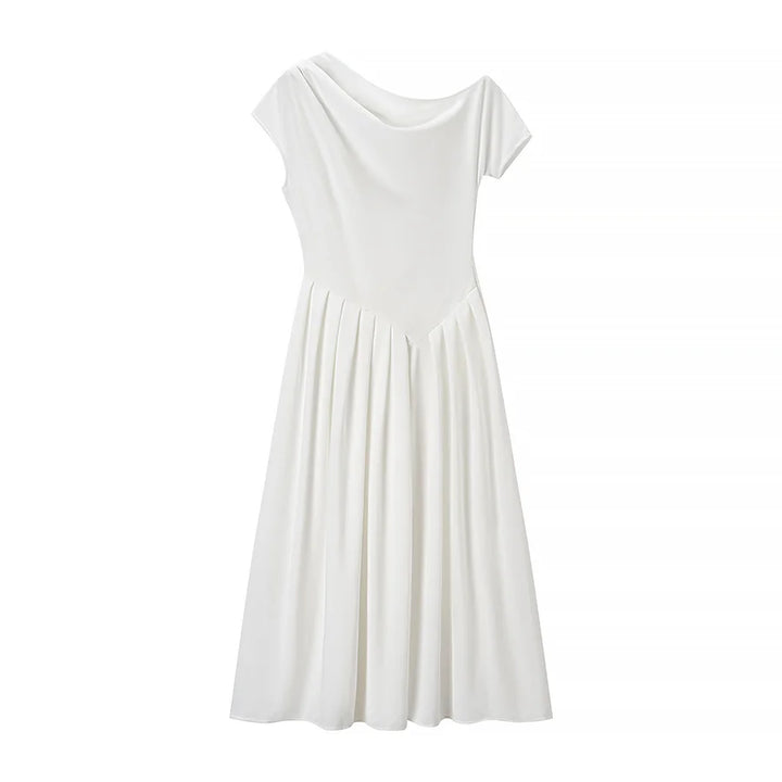 Camille | Robe plissée à col bateau