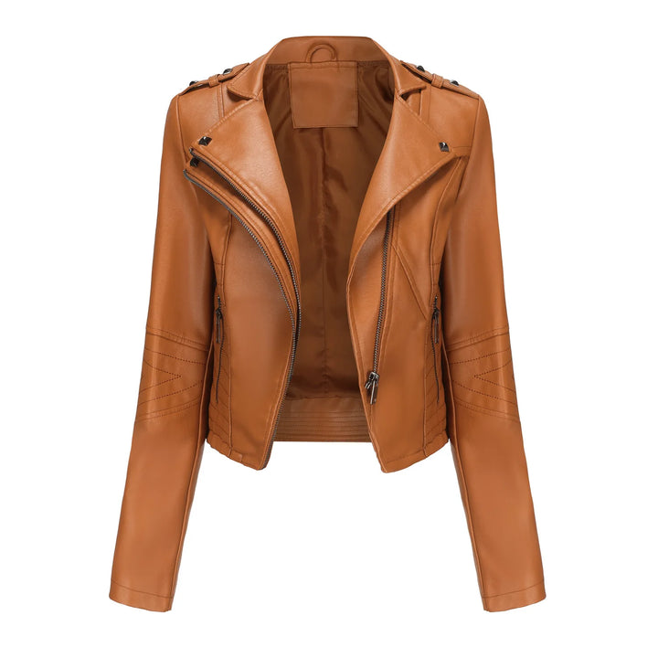 Inès | Veste biker courte en cuir vegan zippé