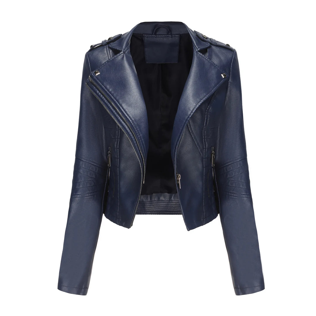 Inès | Veste biker courte en cuir vegan zippé