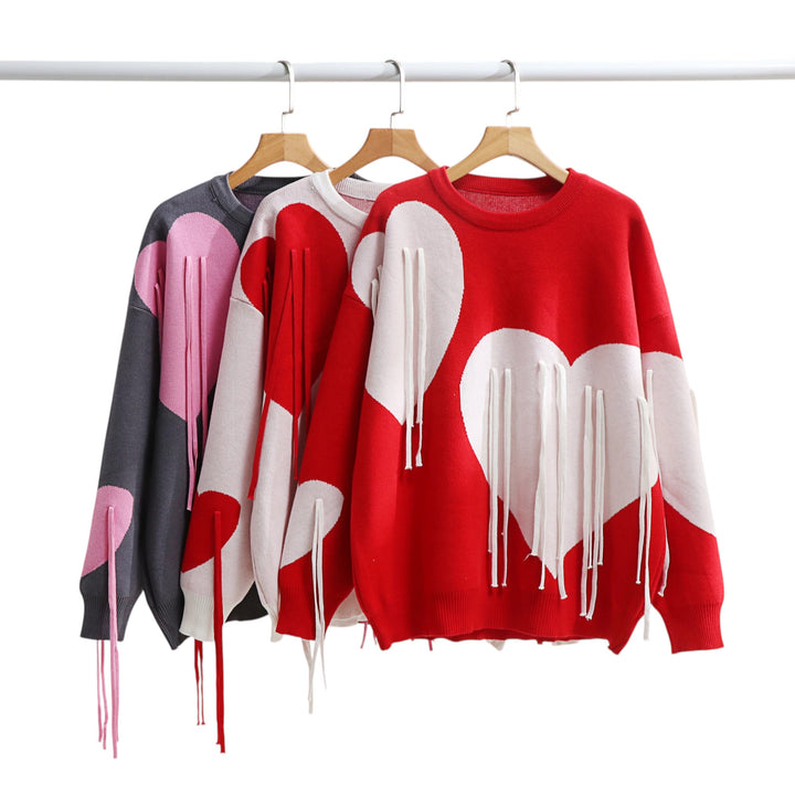 Juliette | Pull cœur à franges tissées