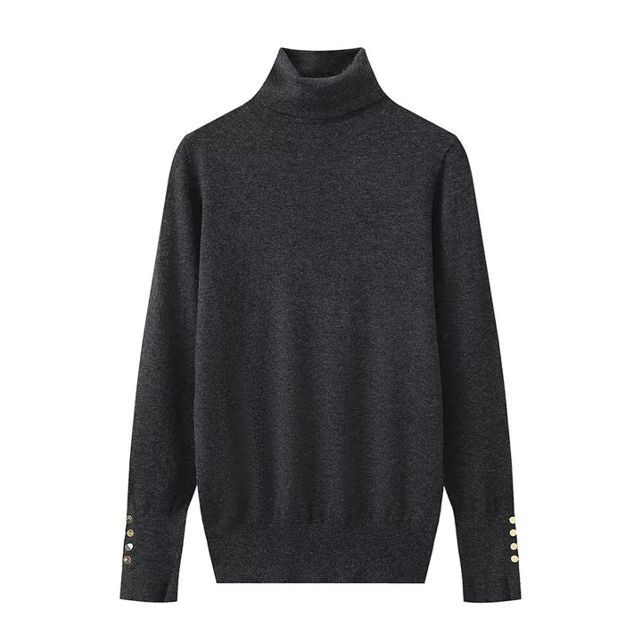 Élise | Pull col roulé fin avec boutons dorés