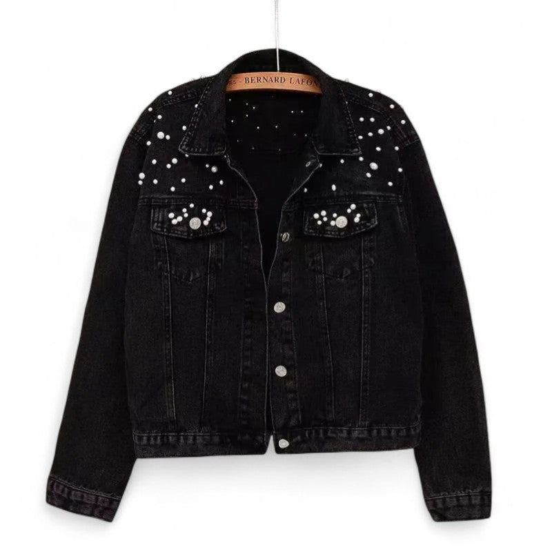Camélia | Veste en jean ornée de perles
