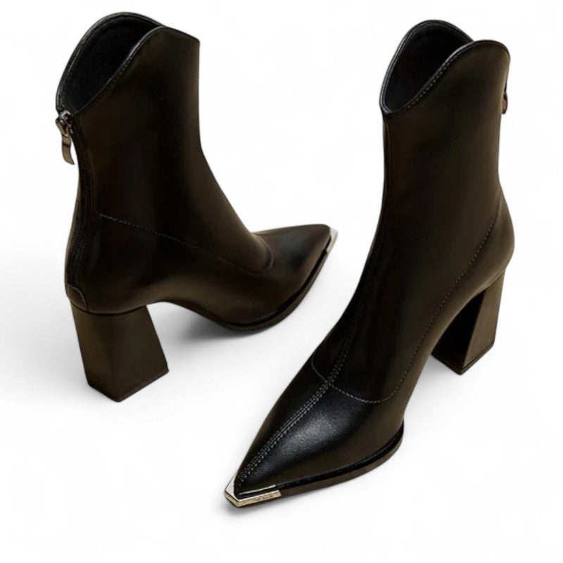 Nathalie | Bottines pointues à talons carrés et bout métal