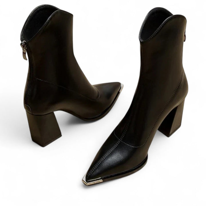 Nathalie | Bottines pointues à talons carrés et bout métal