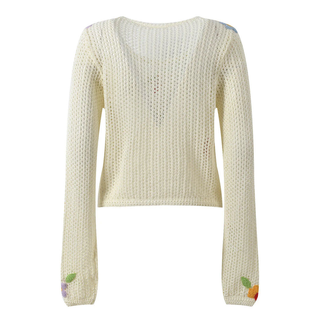 Éléonore | Pull Filet à Fleurs en Relief
