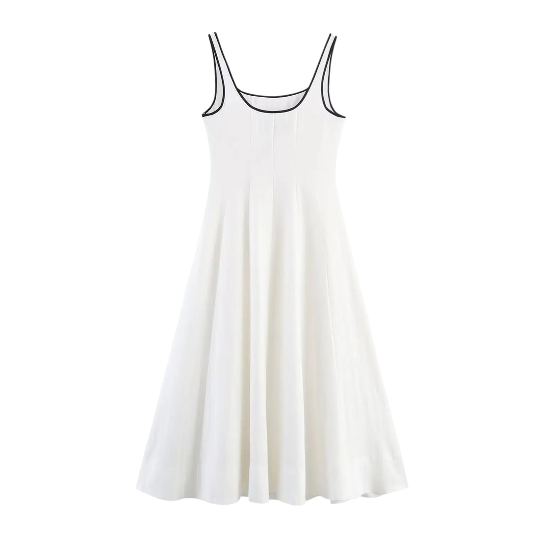 Camille | Robe Longue Évasée à Bretelles Contrastées
