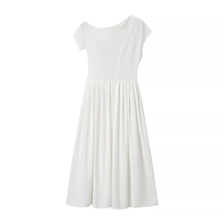 Camille | Robe plissée à col bateau
