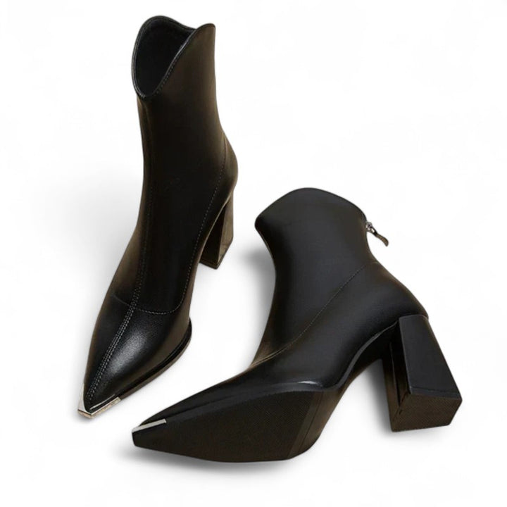 Nathalie | Bottines pointues à talons carrés et bout métal