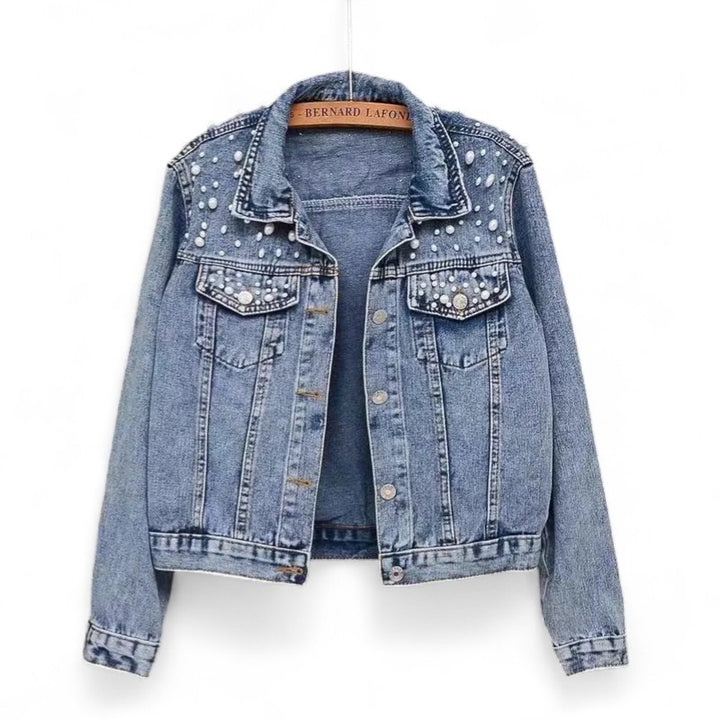 Camélia | Veste en jean ornée de perles