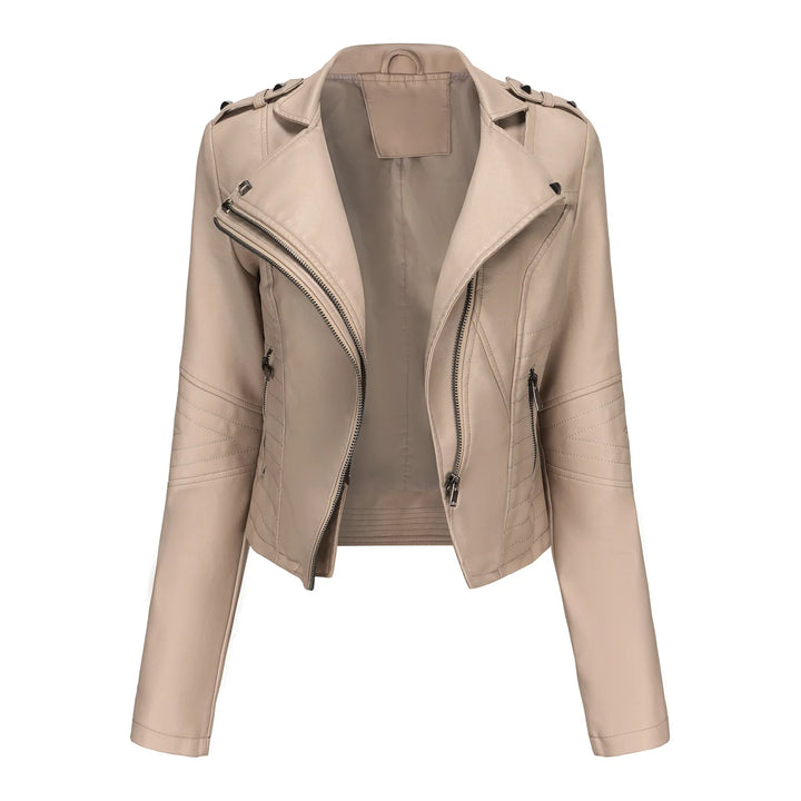 Inès | Veste biker courte en cuir vegan zippé