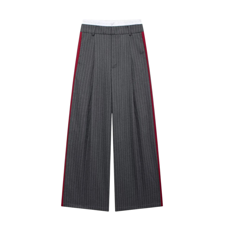 Camille | Pantalon à rayures coupe ample avec taille contrastée