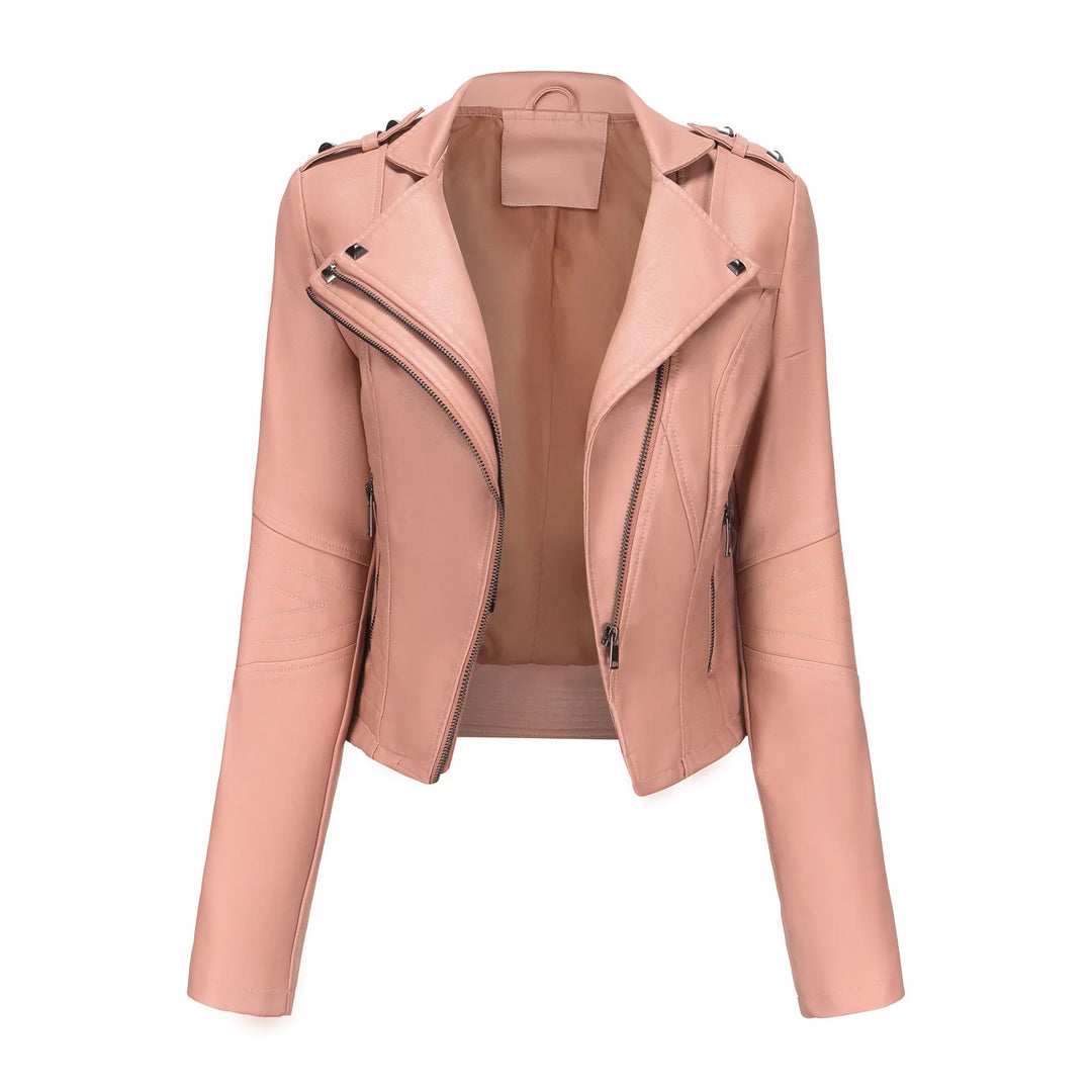 Inès | Veste biker courte en cuir vegan zippé